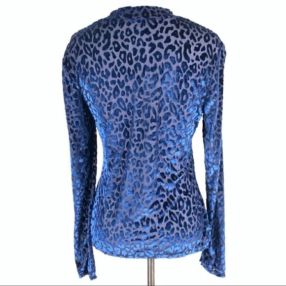 Shein Womens top size L leopard blue turtleneck see through holiday party - Picture 4 of 9